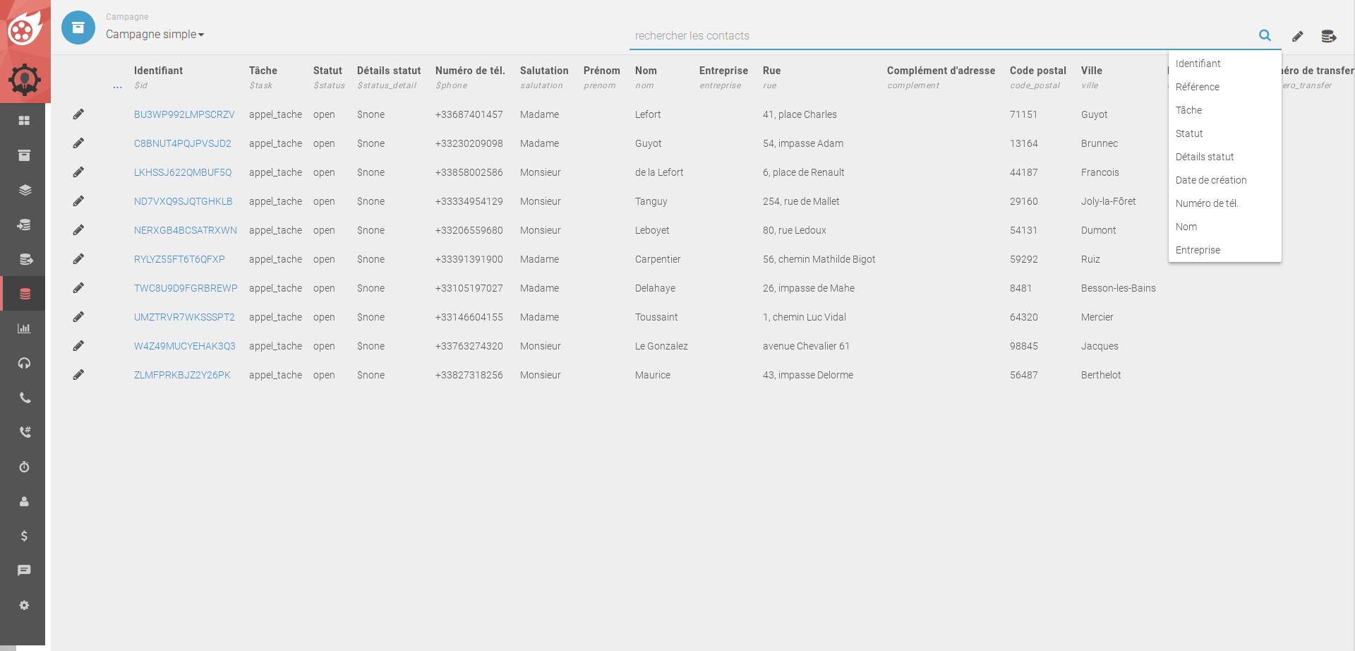 Dialfire - La vue contact - votre vue d'ensemble de toutes les adresses - tous les processus et données sont disponibles ici