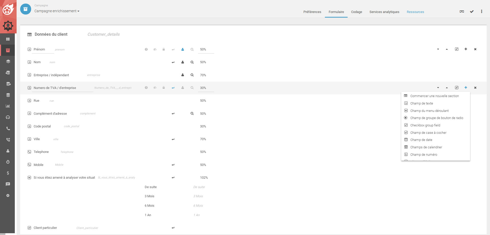 Dialfire - Preset or self-configurable form for the telephony view