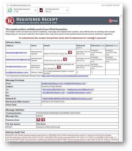RMail - registered email receipt