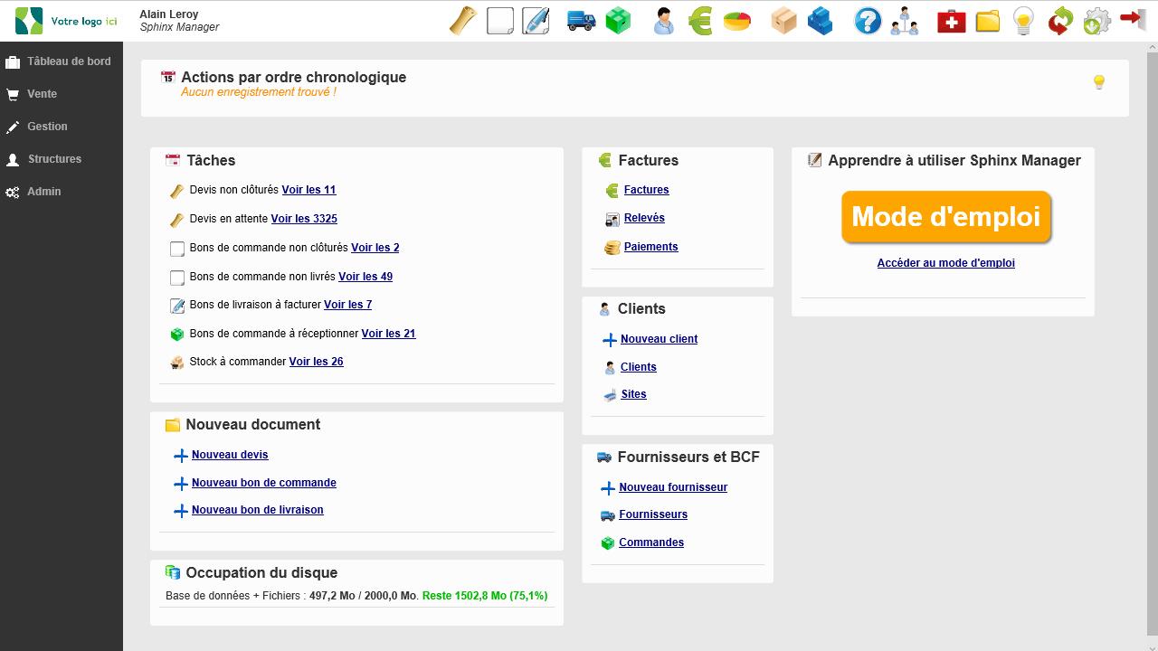 Sphinx Manager - Tableau de bord