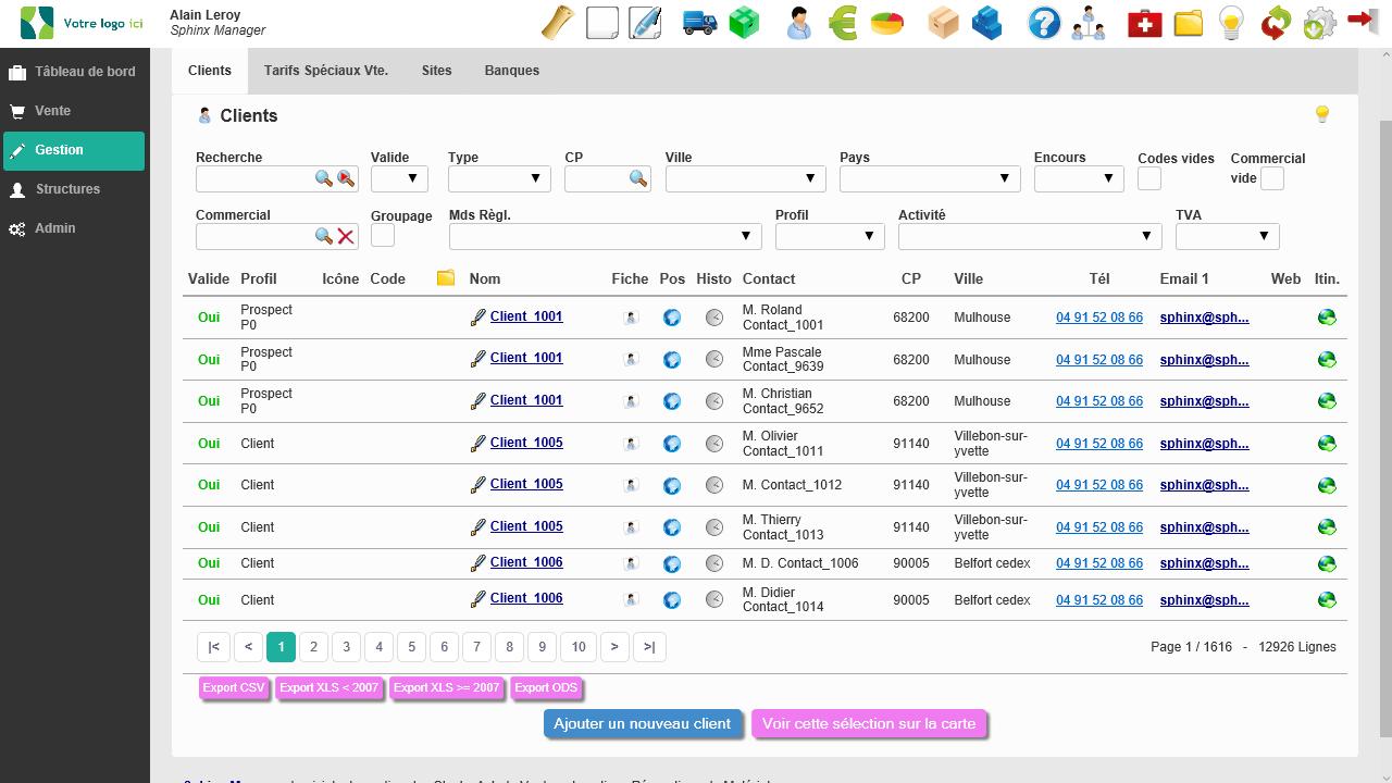 Sphinx Manager - Liste des clients