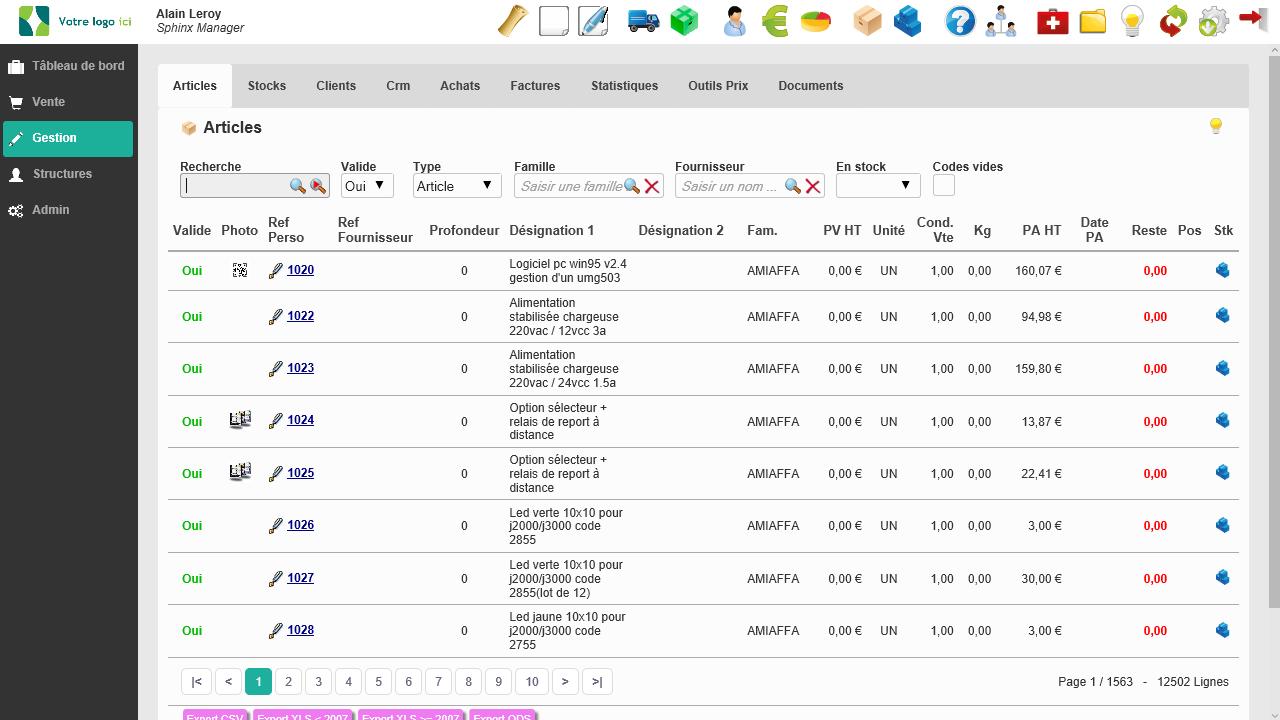 Sphinx Manager - Liste des articles