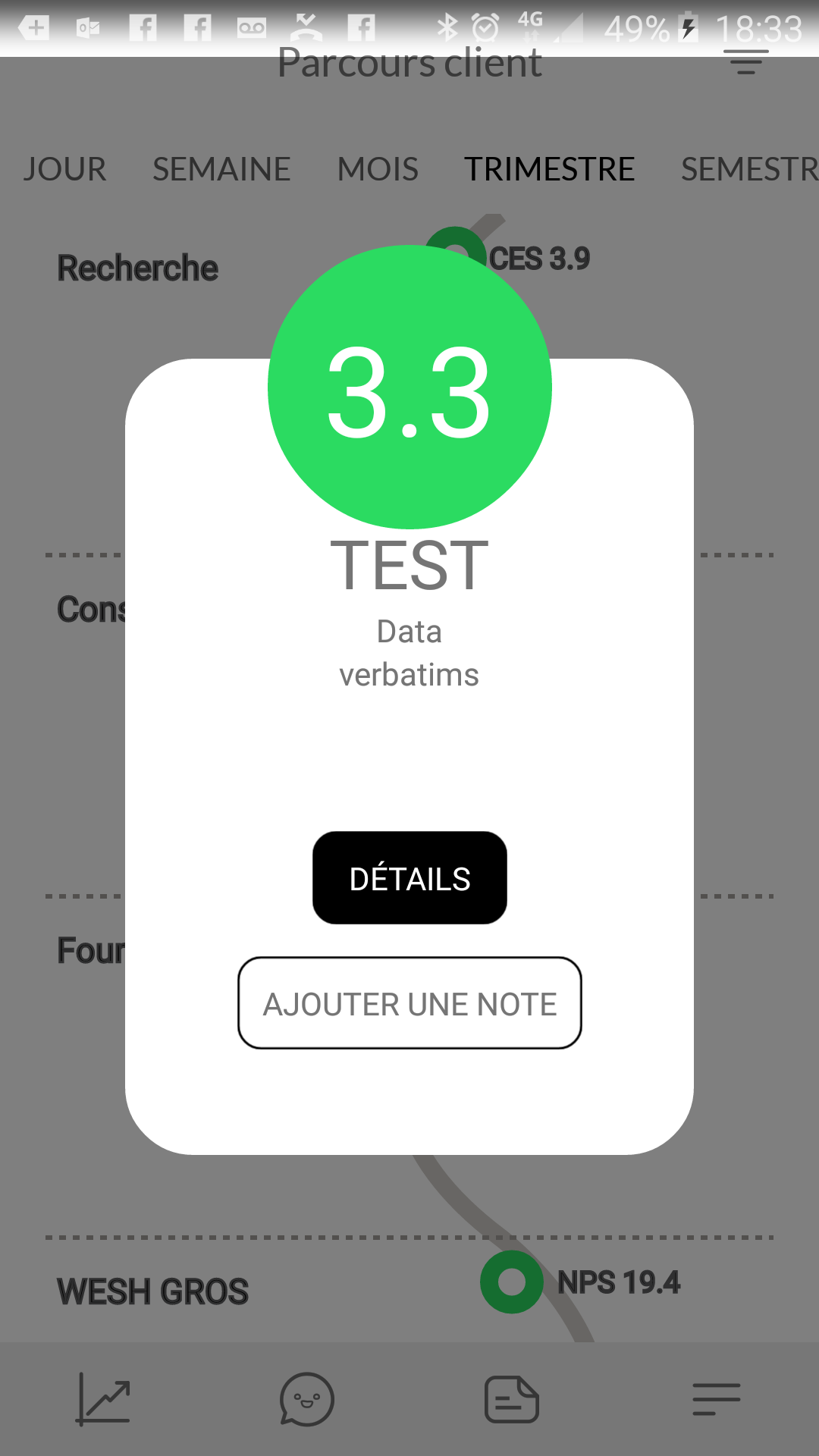 Cockpit de l'Expérience Client - Il est possible d'avoir le détail pour un indicateur