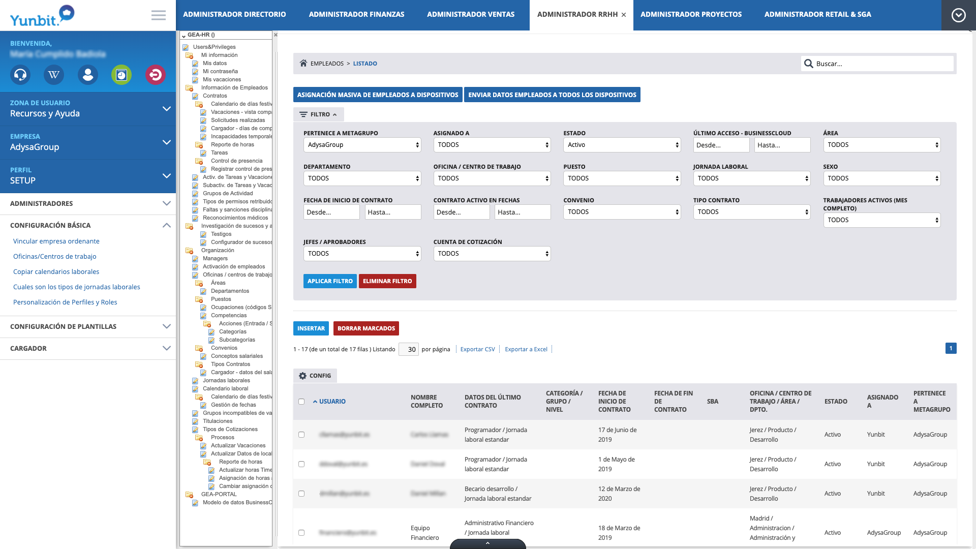 Yunbit ERP Cloud - Administrador de RRHH