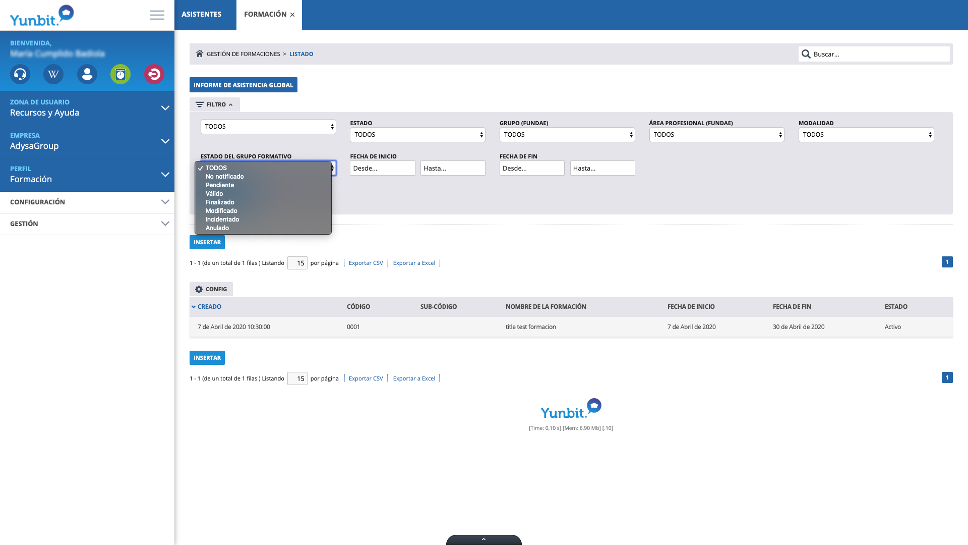 Yunbit ERP Cloud - Módulo de Formación