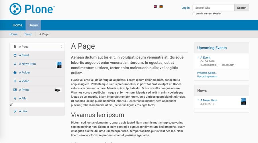 Plone - Exemple de page de base réalisée avec Plone