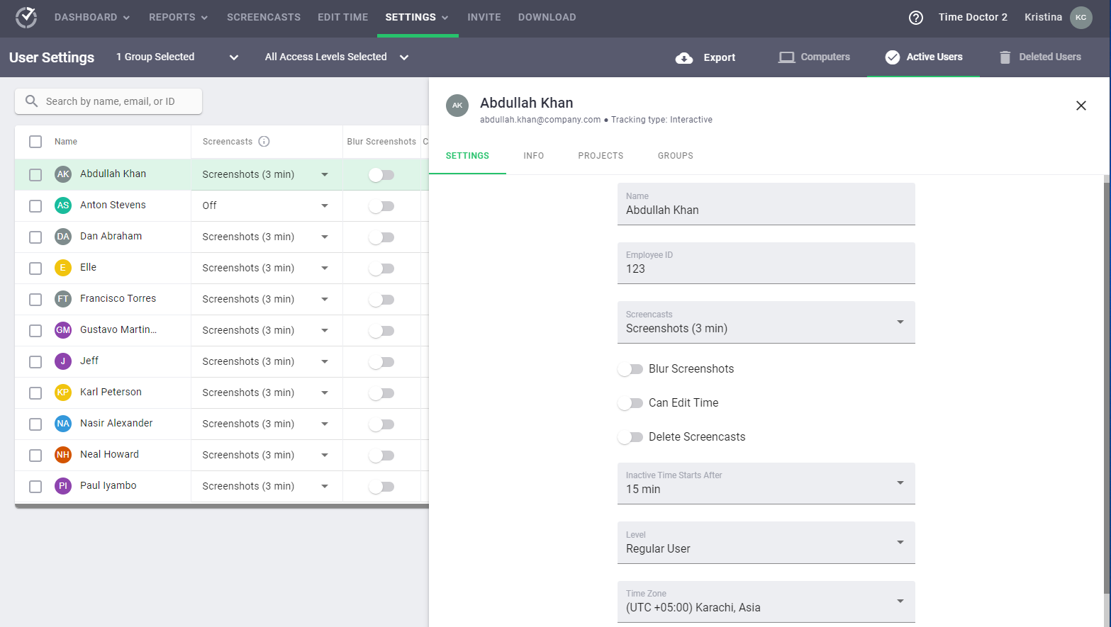 User Settings User Settings