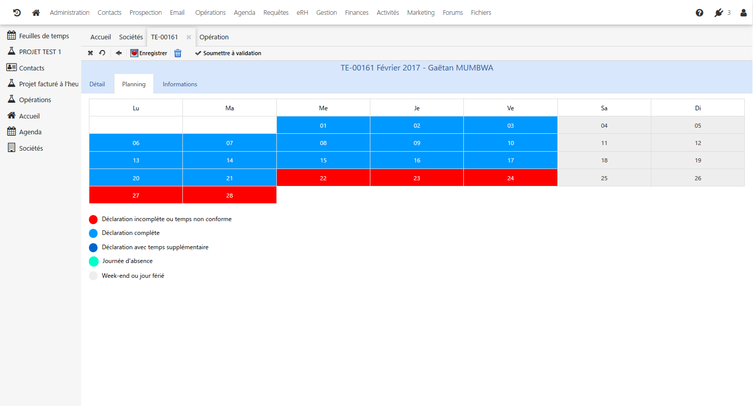 Oryanoo CRM - schedule a timesheet