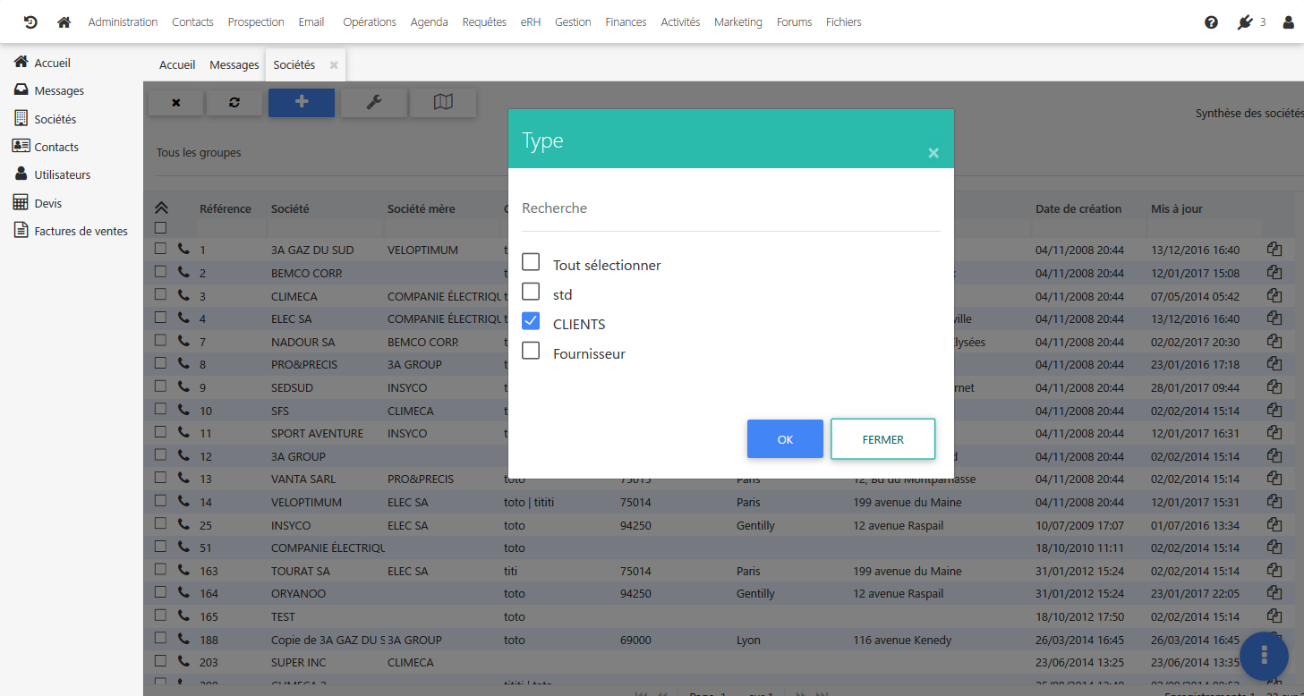 Oryanoo CRM - Settings synthesis companies