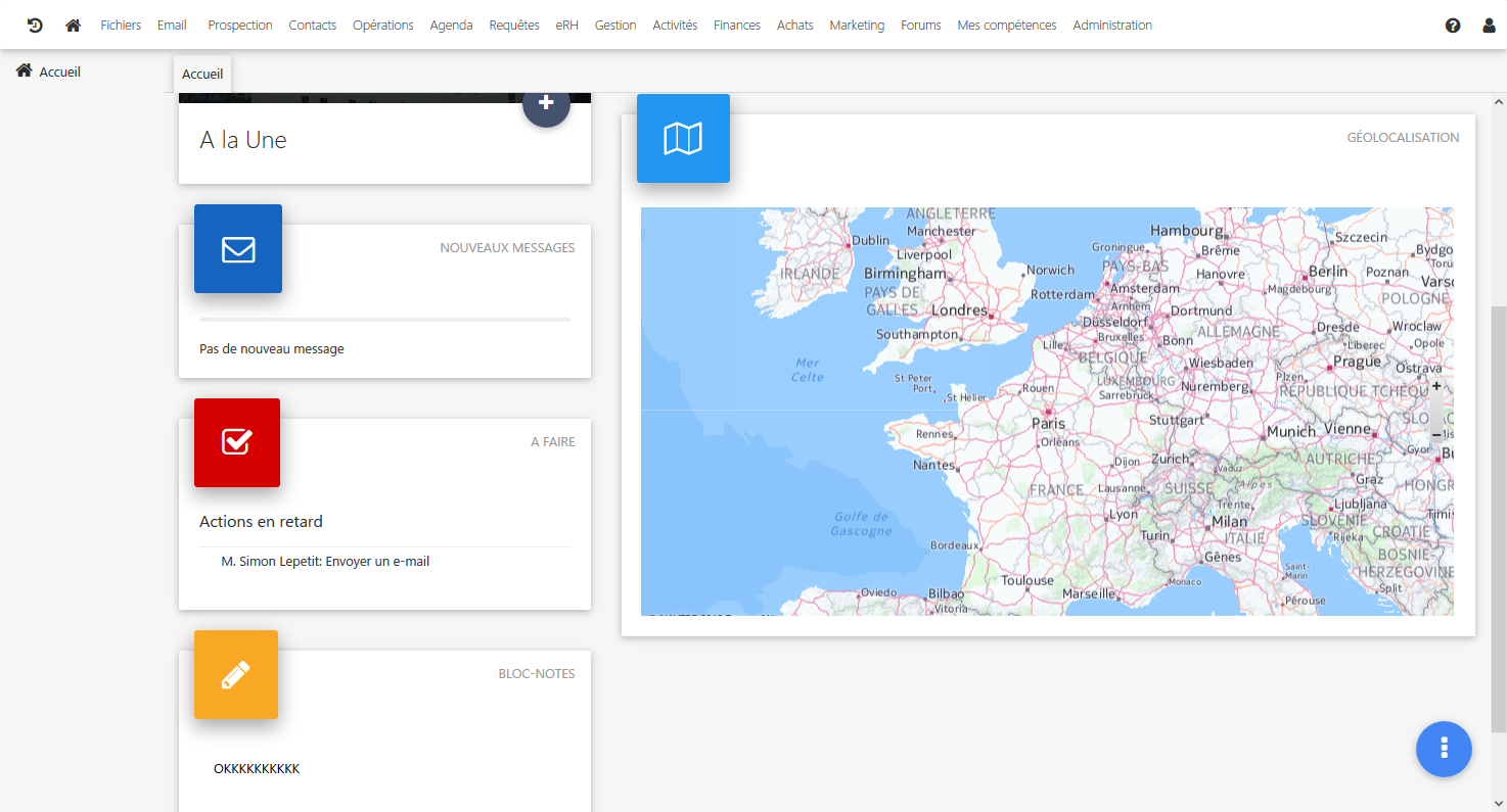 Oryanoo CRM - pantalla de inicio y geolocalización