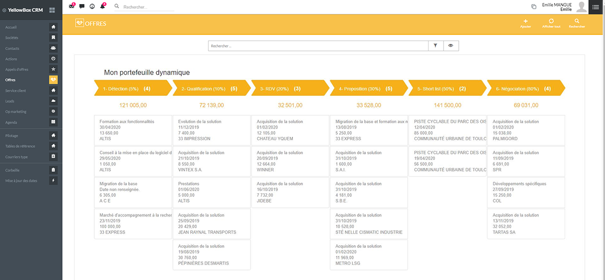 YellowBox CRM - Gérez votre portefeuille d'affaires dynamique