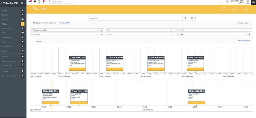 YellowBox CRM - Visualisez votre activité chronologiquement
