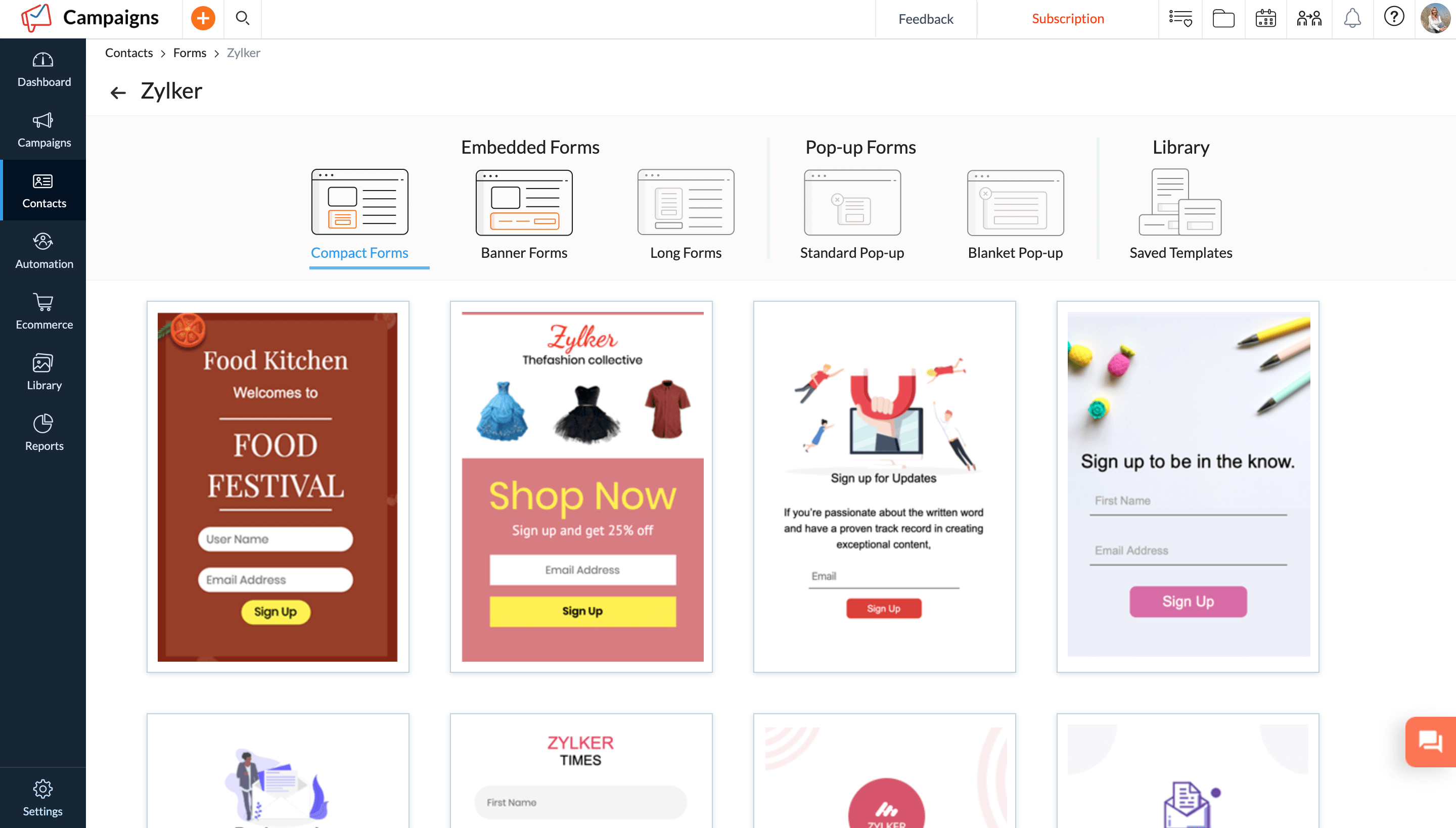 Zoho Campaigns - Sign up forms