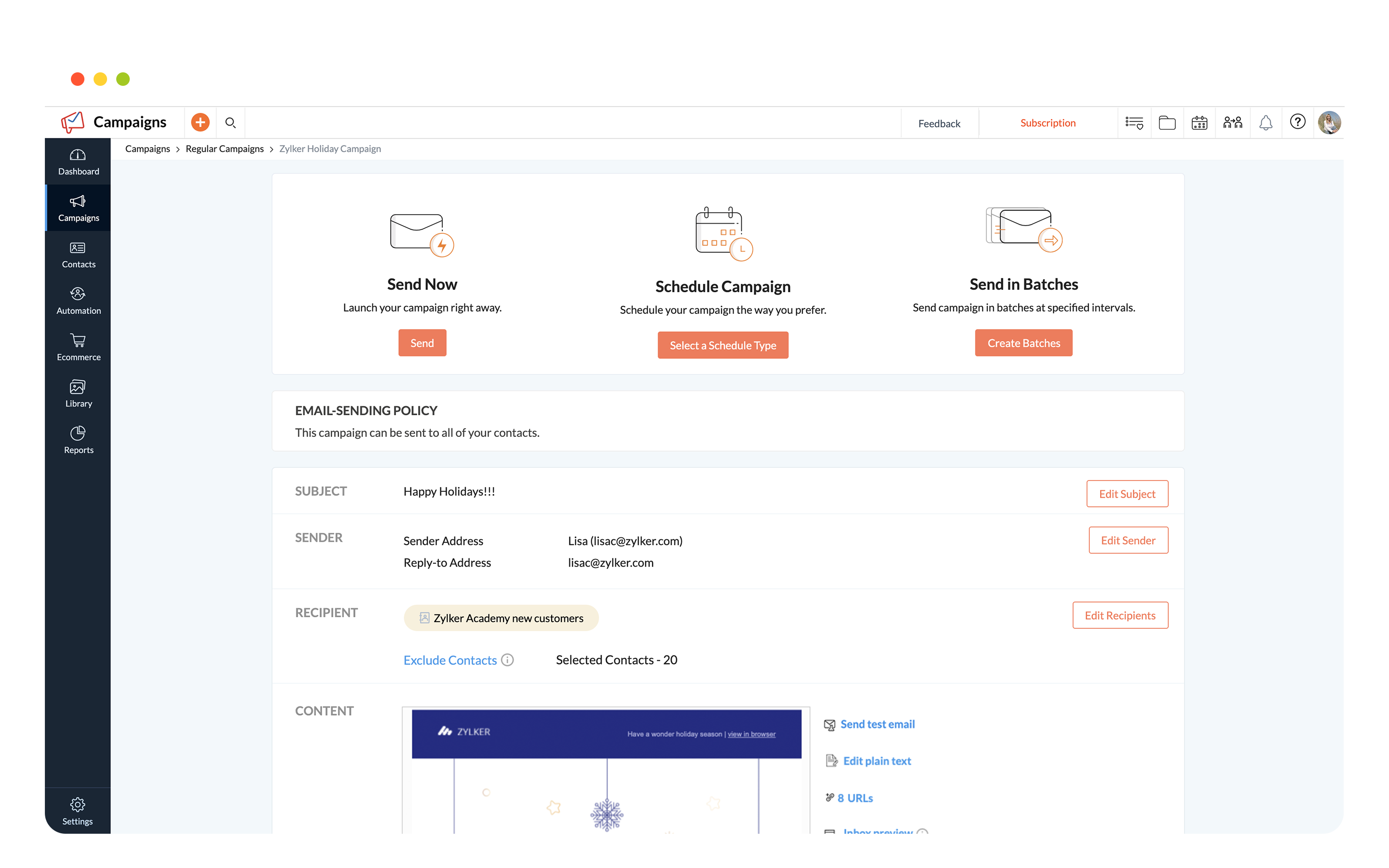 Zoho Campaigns - Send time optimization