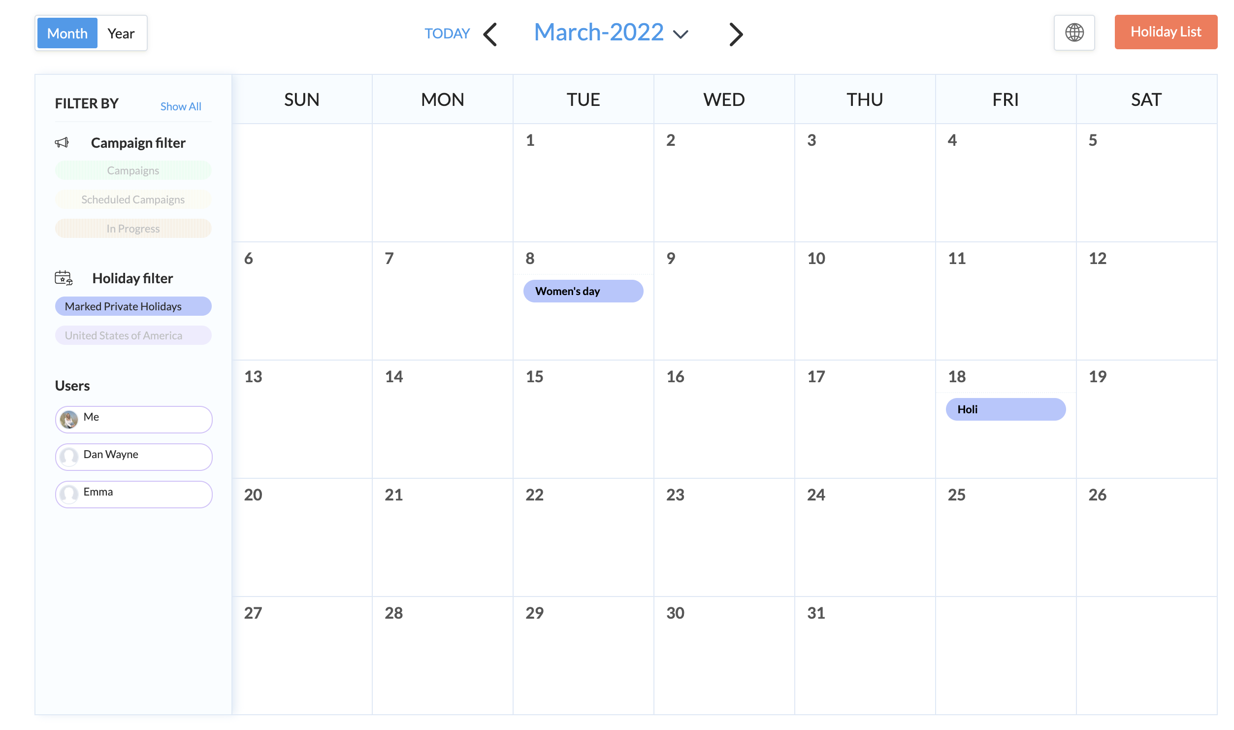 Zoho Campaigns - Campaign Calendar