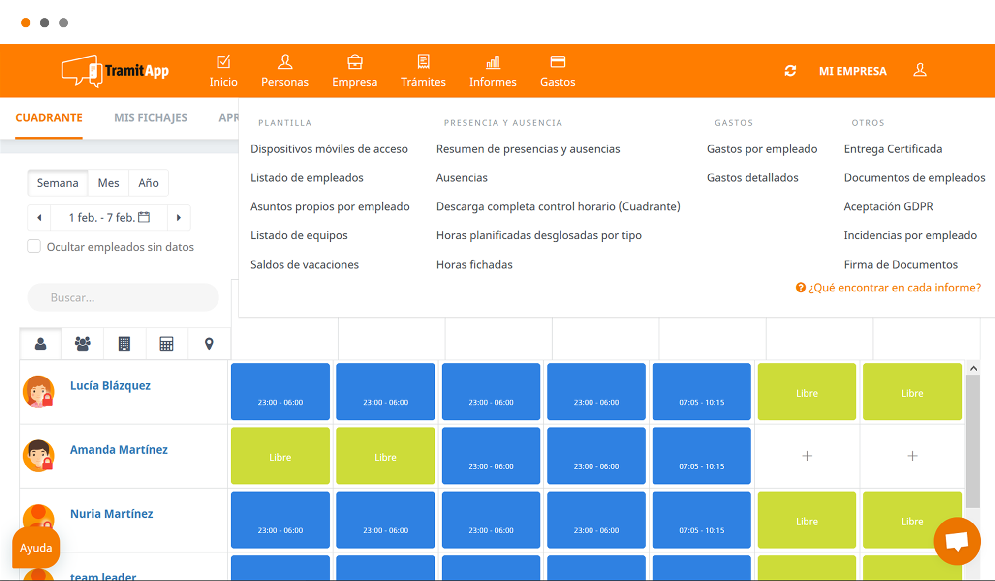 TramitApp - Informes de cuadrante