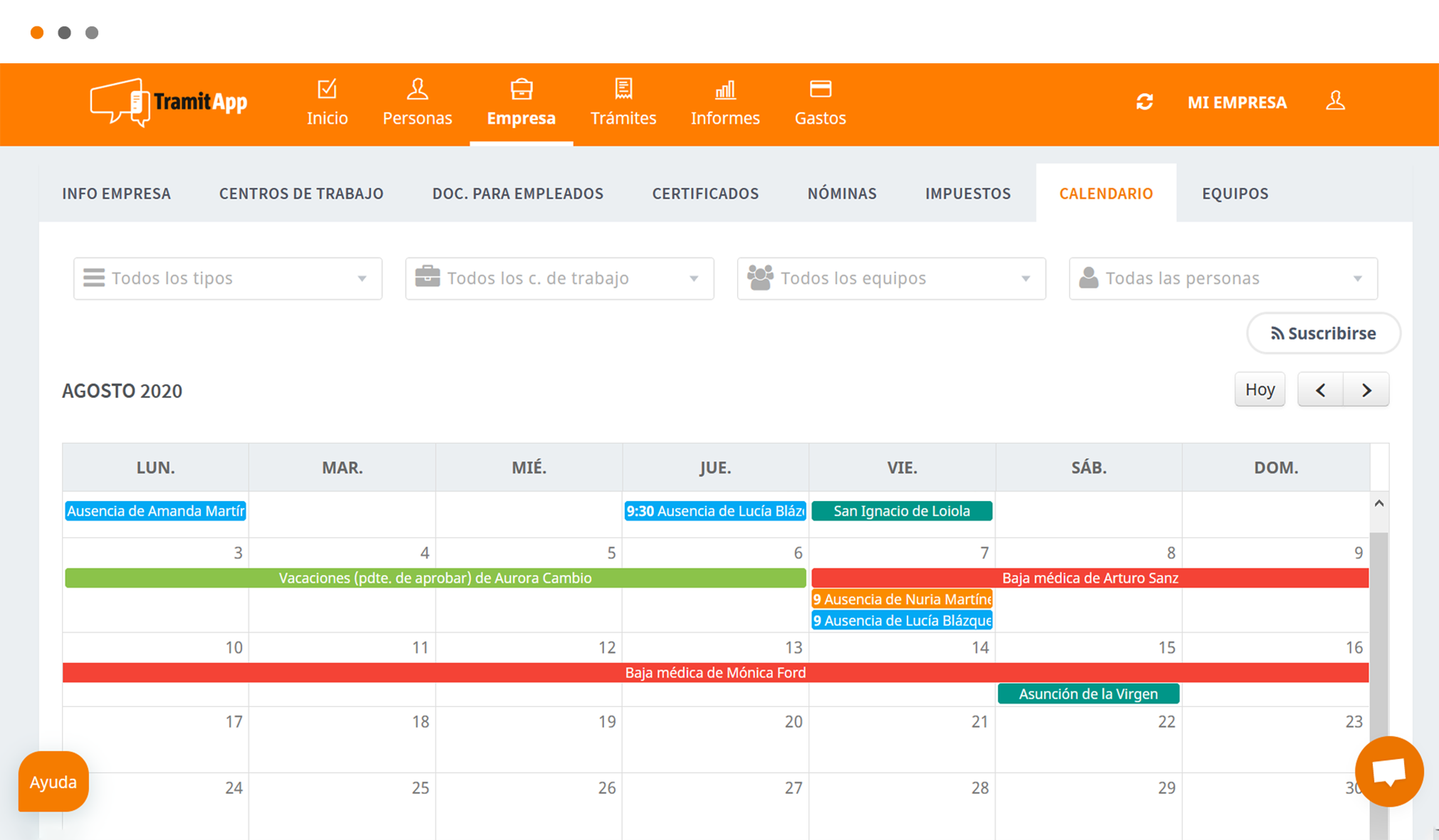 TramitApp - Calendarios para que el equipo se mantenga coordinado