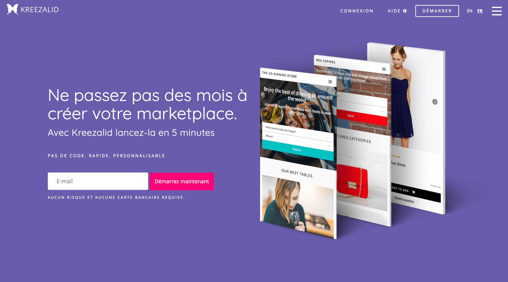Kreezalid - Kreezalid homepage that explains how to easily build your own marketplace