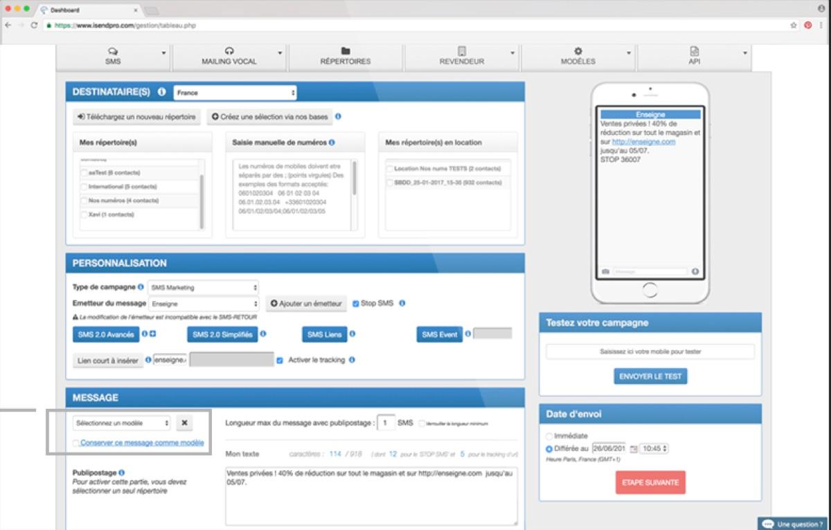 iSend Pro Telecom - iSend Pro : gestion des modèles de SMS