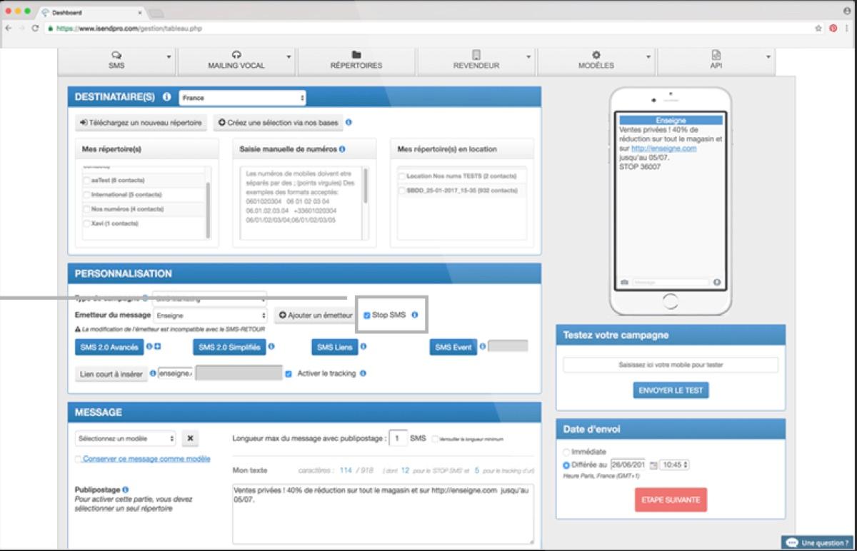 iSend Pro Telecom - iSend Pro : gestion de la fonction STOP""