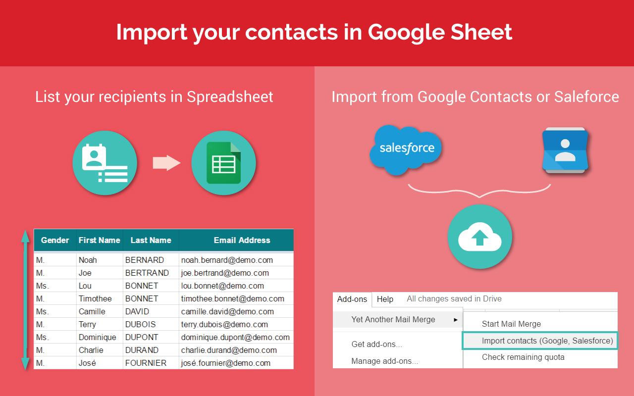 Yet Another Mail Merge (YAMM) - Prepare your mail merge mailing list! Import contacts from Google Contacts or Salesforce CRM