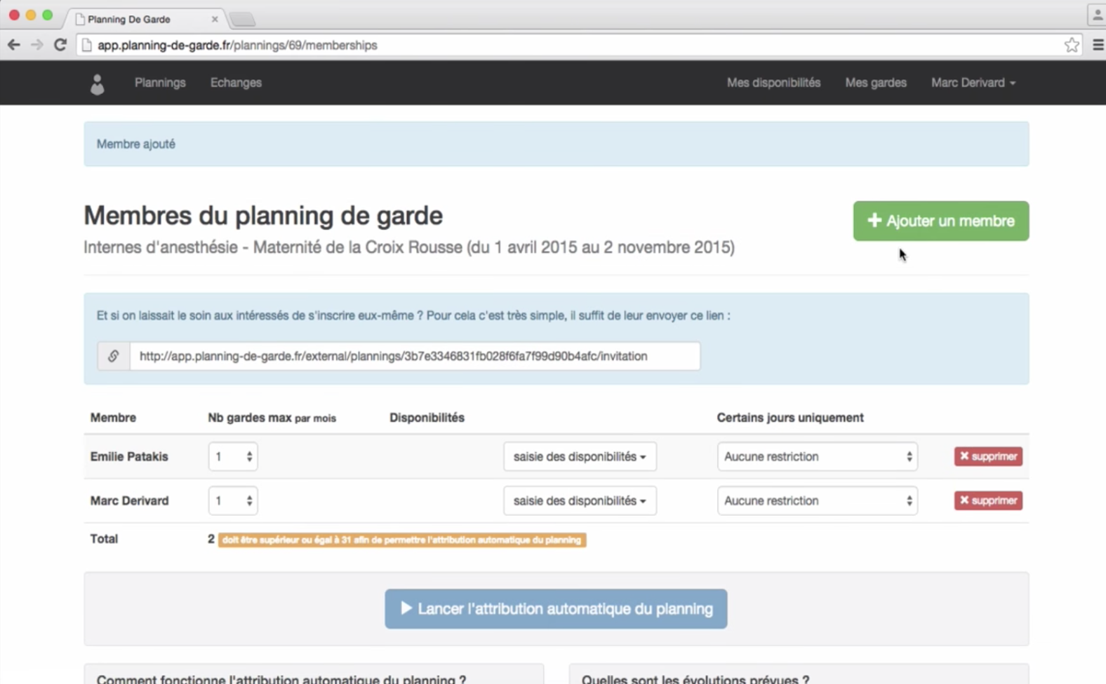 Planning de garde - Planning de garde : lancer l'attribution automatique du planning