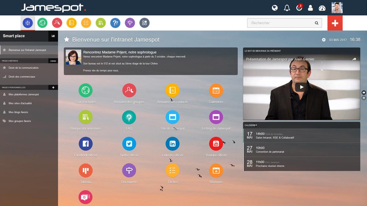 Jamespot Digital Workplace - L'interface de Smart Place : ergonomie, lisibilité, facile à prendre en main