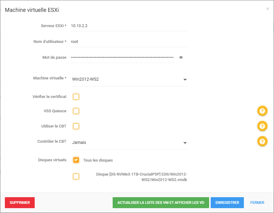 BeBackup - Sauvegarde d'une VM ESXi