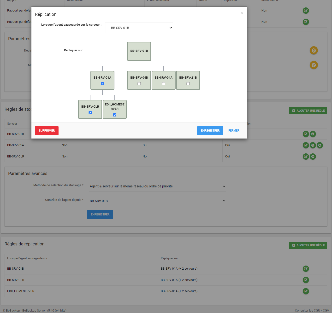 BeBackup - Règles de stockage et règles réplication