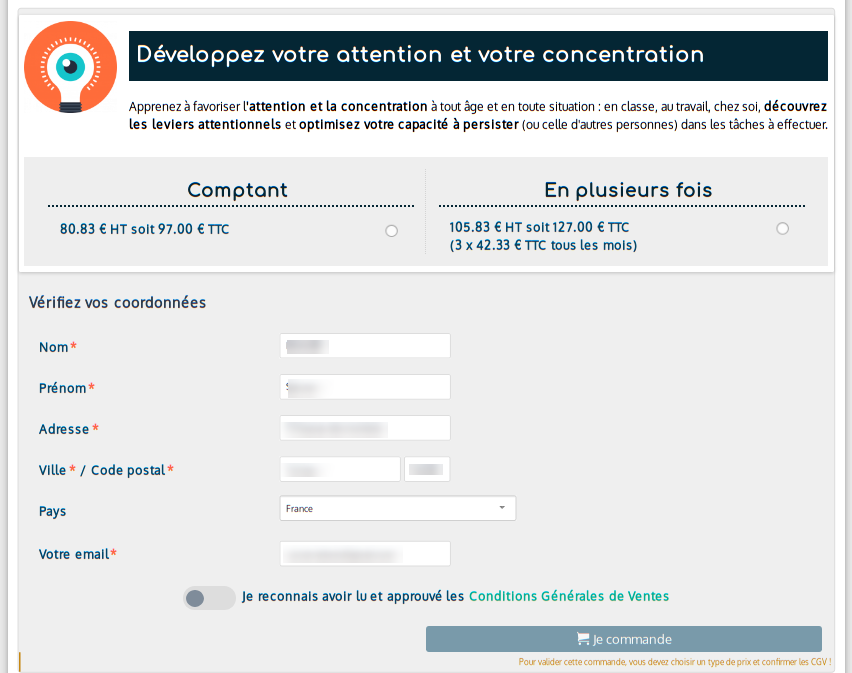 Zerudi - Bon de commande d'une formation : plusieurs prix sont disponibles