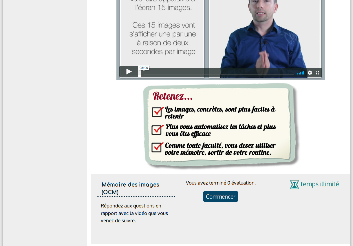 Zerudi - Exemple de contenu de la formation avec Vidéo et QCM