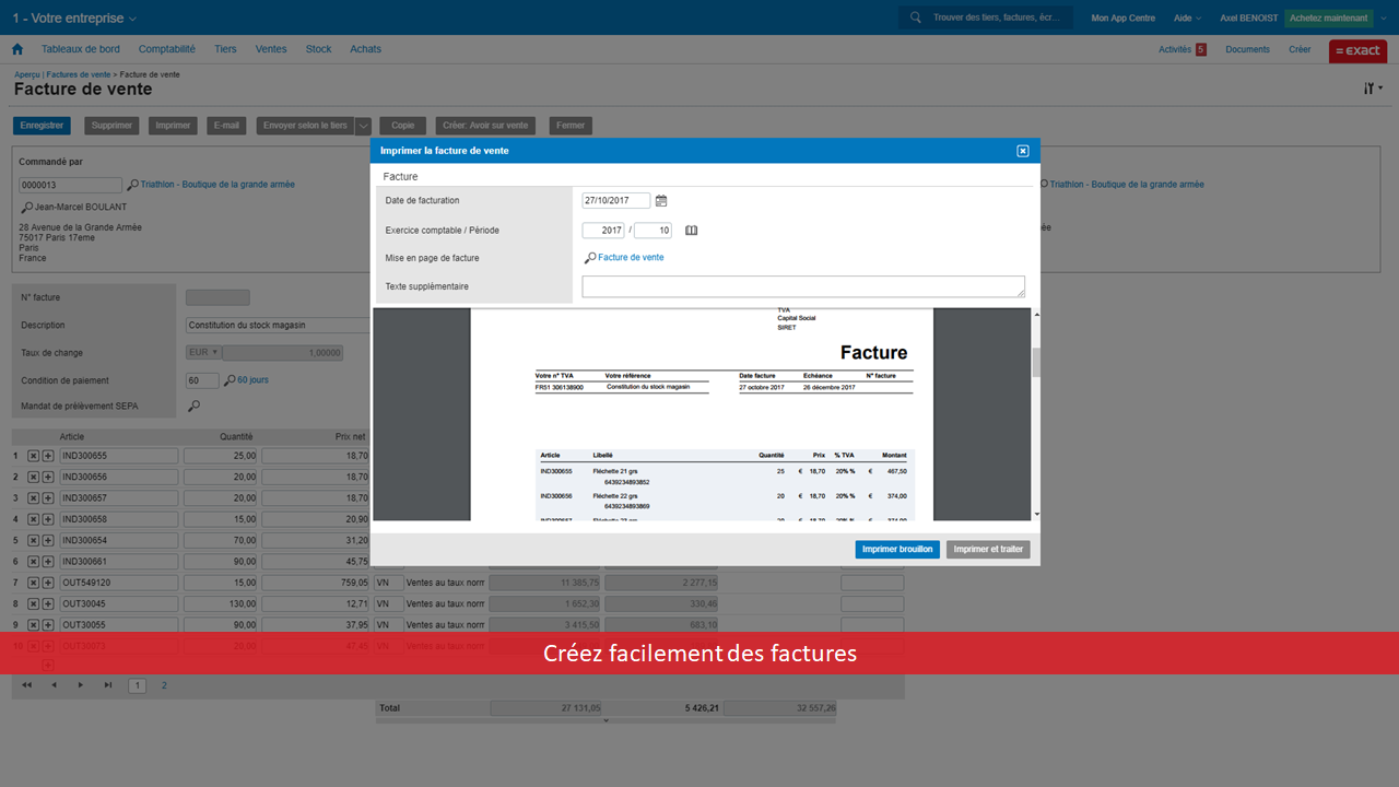 Exact pour Commerce & Négoce - Facture