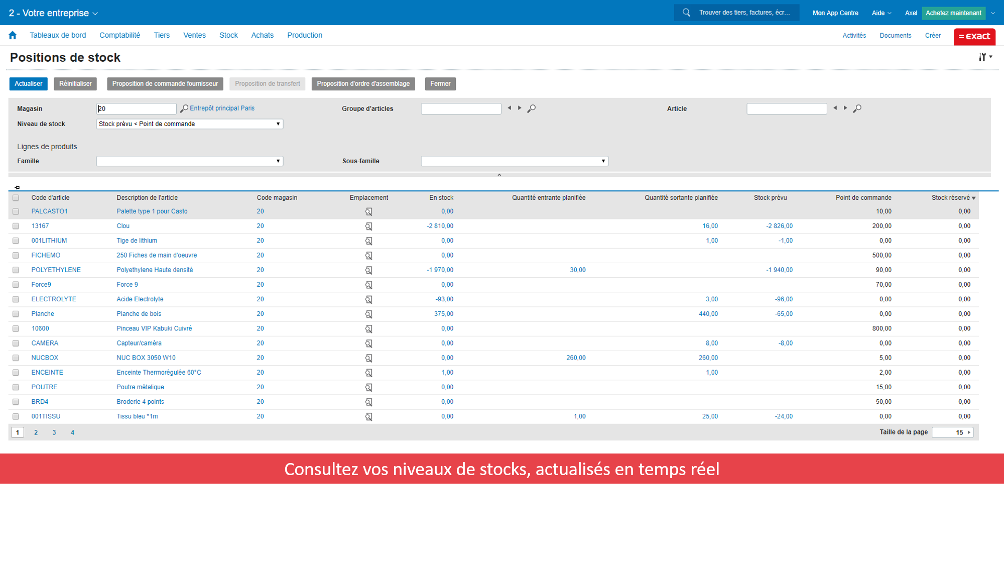 Exact pour Commerce & Négoce - Niveaux de stocks