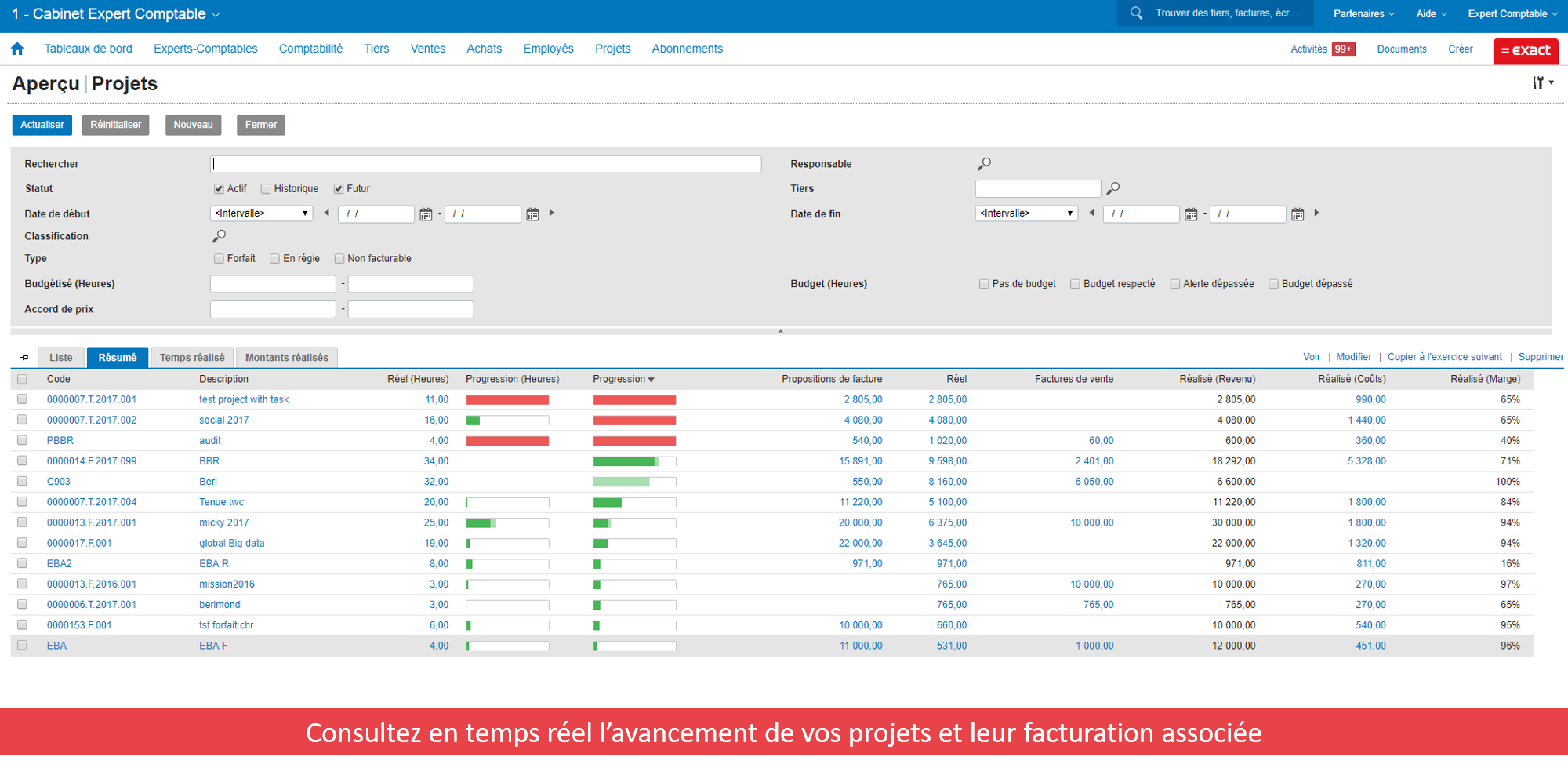 Exact pour Experts-Comptables - 7_Avancée de la facturation par projet