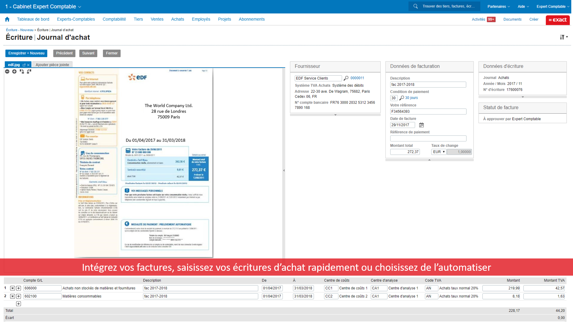 Exact pour Experts-Comptables - 2_Création d'une écriture d'achat