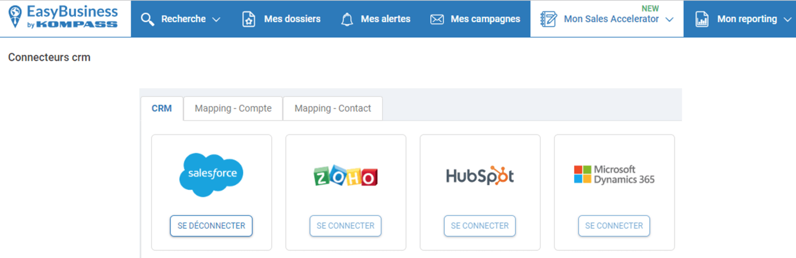 Easybusiness - Les connecteurs disponibles dans Easybusiness