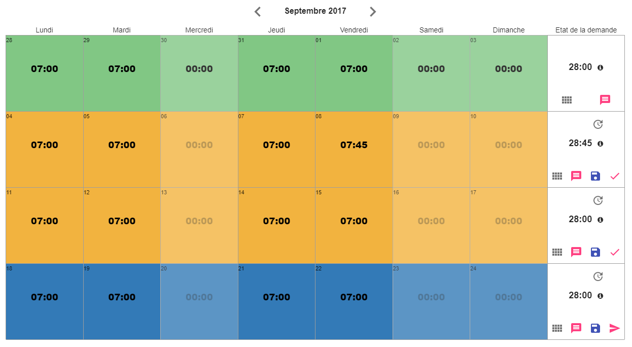 Azuneed RH - Gestion des temps - Saisie du temps simplifiée via un planning