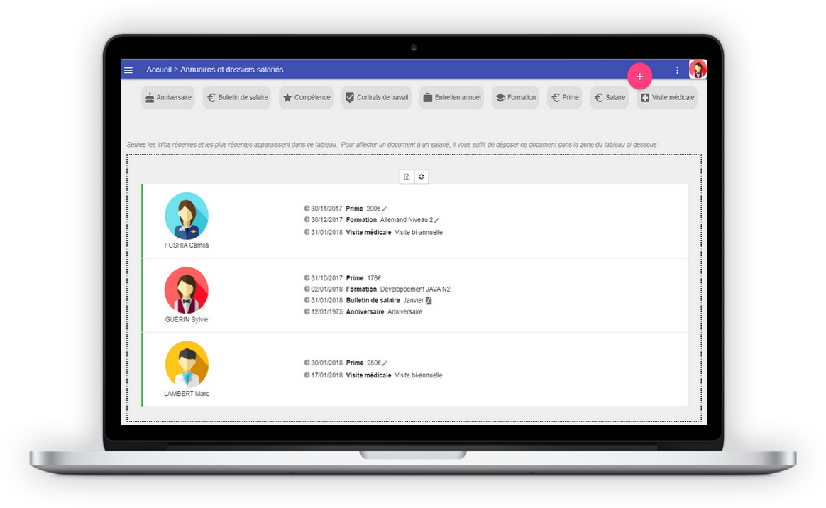 Azuneed RH - Dossier Salariés - Suivi des évolutions des primes et salaires
