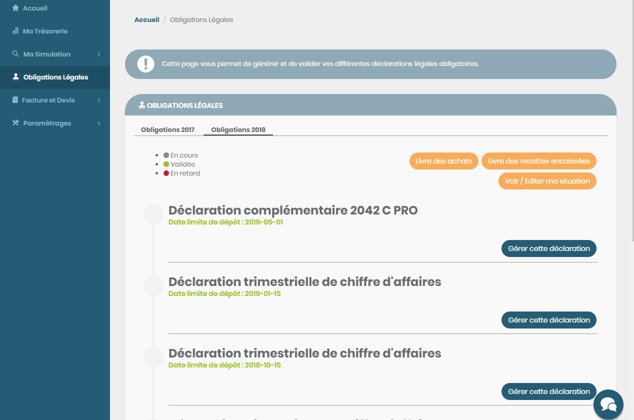 Gest4U - Il est possible de générer ses déclarations fiscales depuis la solution.