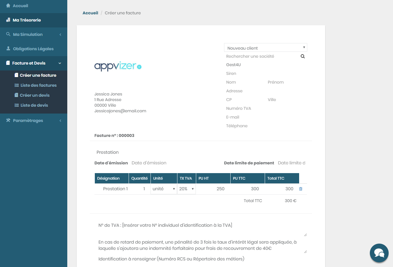Gest4U - Un module de création des factures, vous permet de créer des documents personnalisés et aux normes.