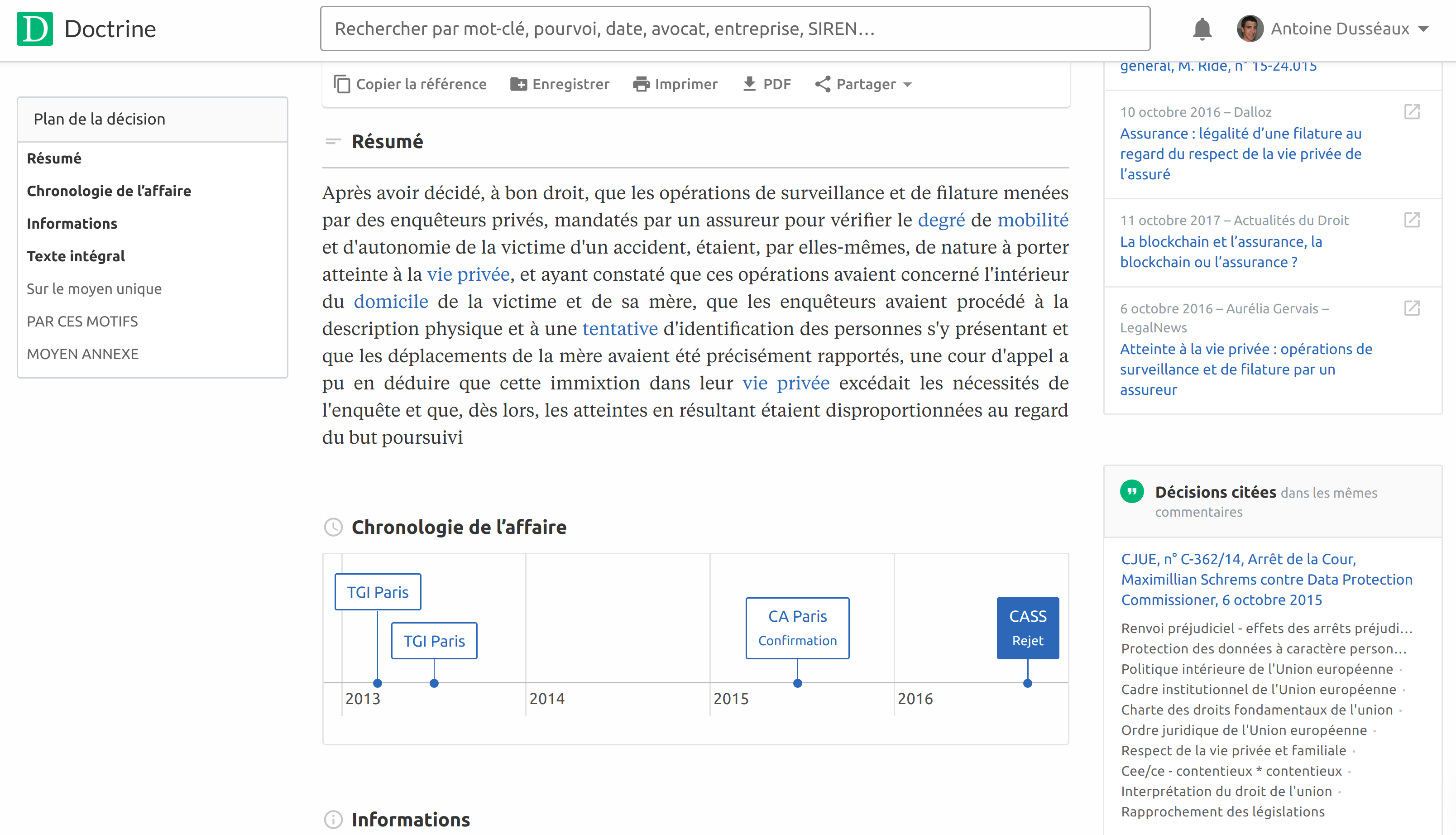 Doctrine - Lecture d'une décision et lien vers la loi, les décisions passées et les commentaires