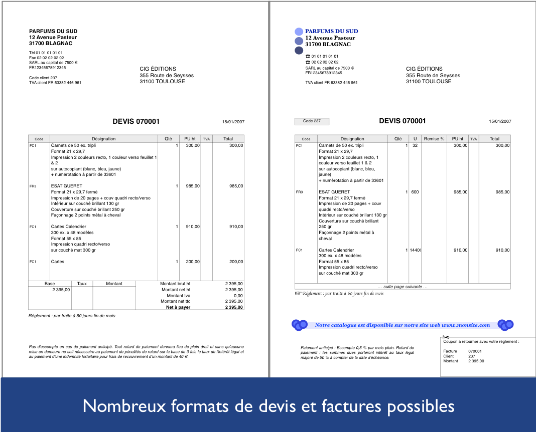 Cogilog Gestion - Formats de devis et factures personnalisables