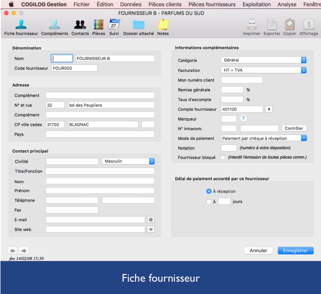 Cogilog Gestion - Fiche fournisseur