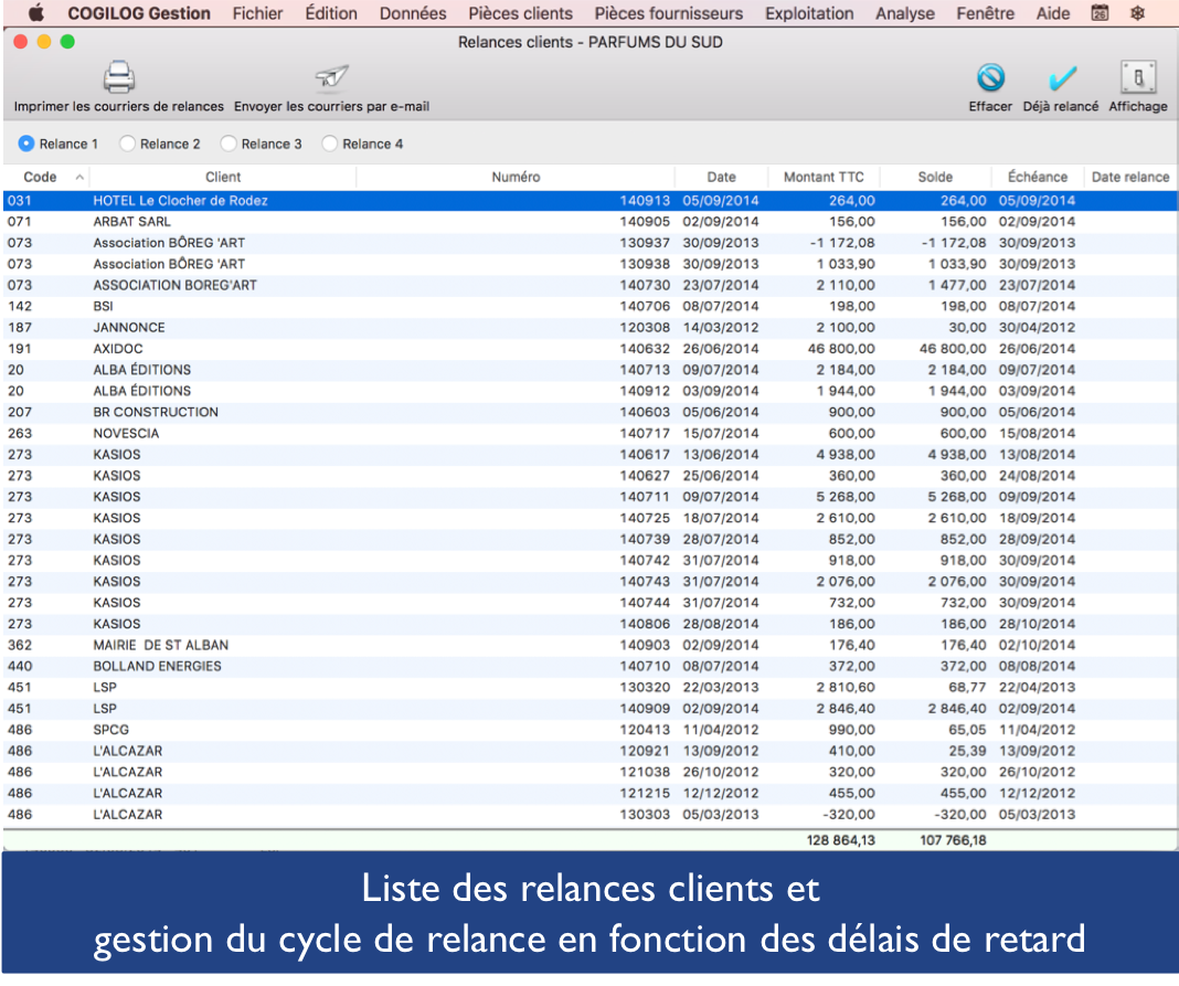 Cogilog Gestion - Liste des relances clients