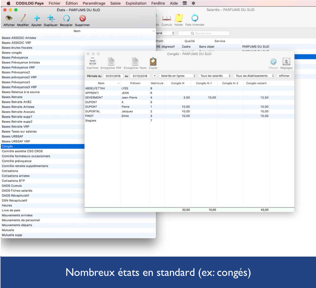Cogilog Paye - Nombreux états en standard