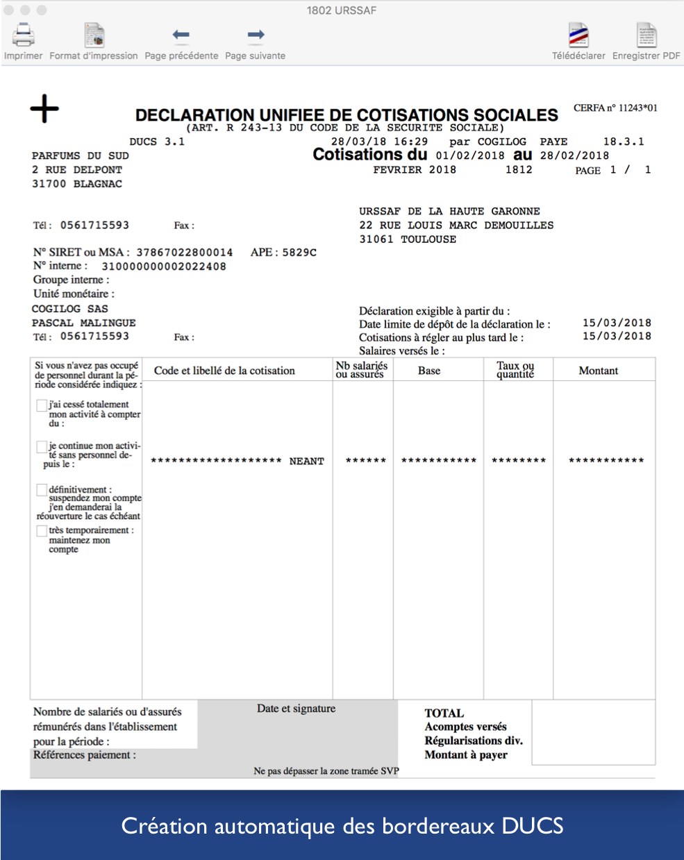 Cogilog Paye - Création automatique des bordereaux DUCS