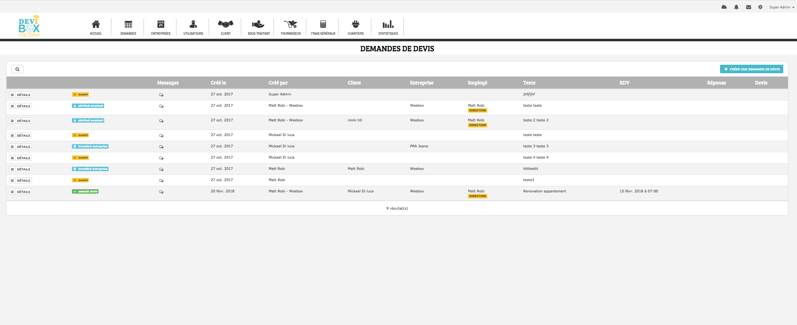 Devibox - Gestion des demandes