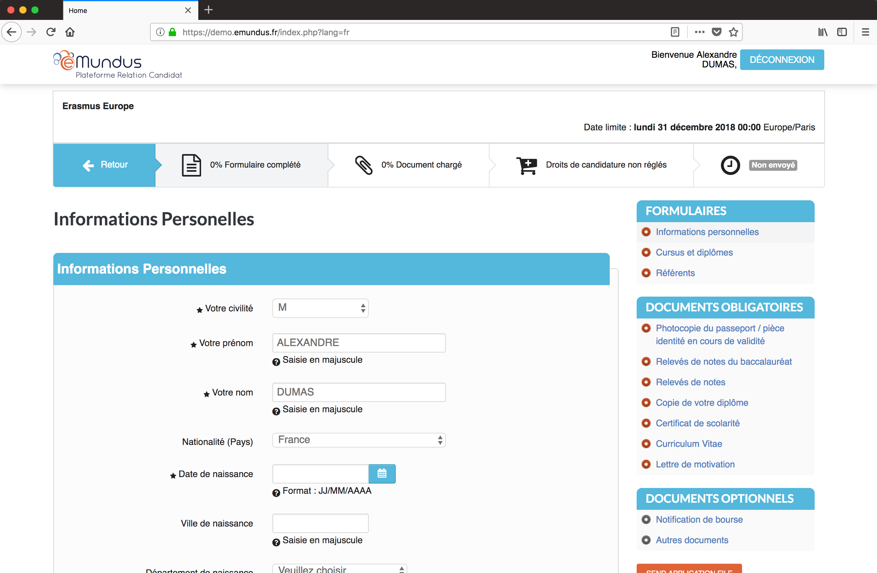 eMundus - Application form eMundus - Application form