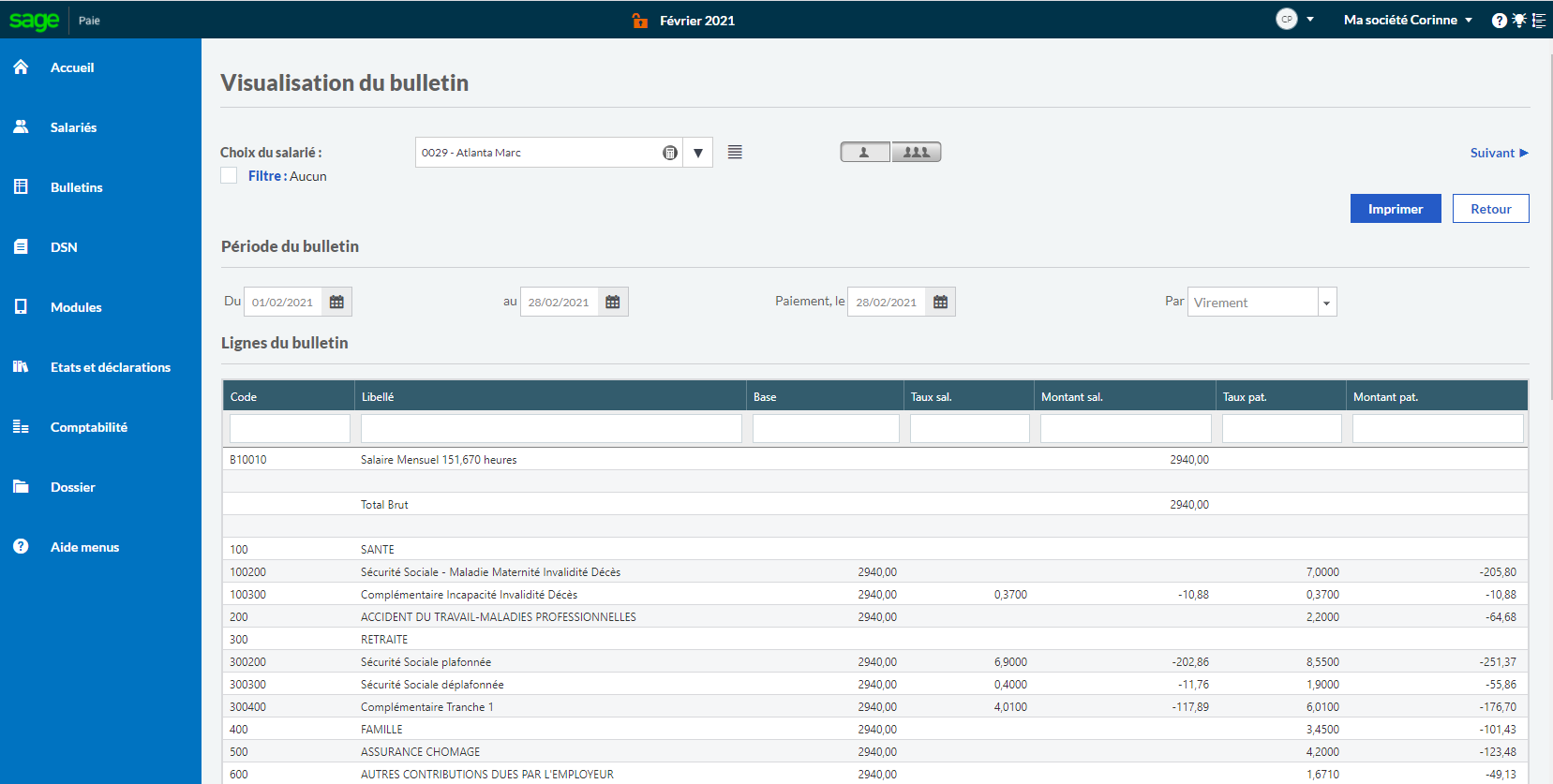 Sage Business Cloud Paie - Visualisation du bulletin de paie et possibilité de modifier le détail des éléments du bulletin de salaire avant son paiement.