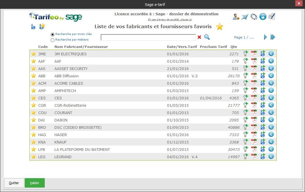 Sage Batigest Connect - Prix et documentations de tarifs de plus de 700 fabricants, industriel et enseignes de distribution du BTP